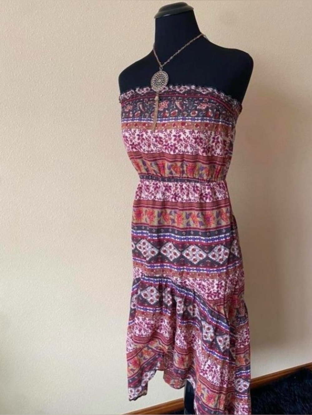 Y2k Strapless Bohemian Floral Print High-Low Dress